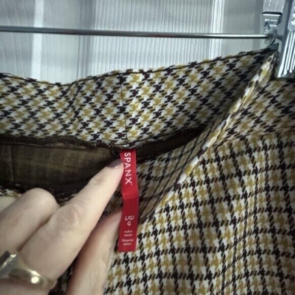 SPANX Flare Dijon Plaid Knit Pants SZ L Preppy Houndstooth check Classic - Picture 9 of 10